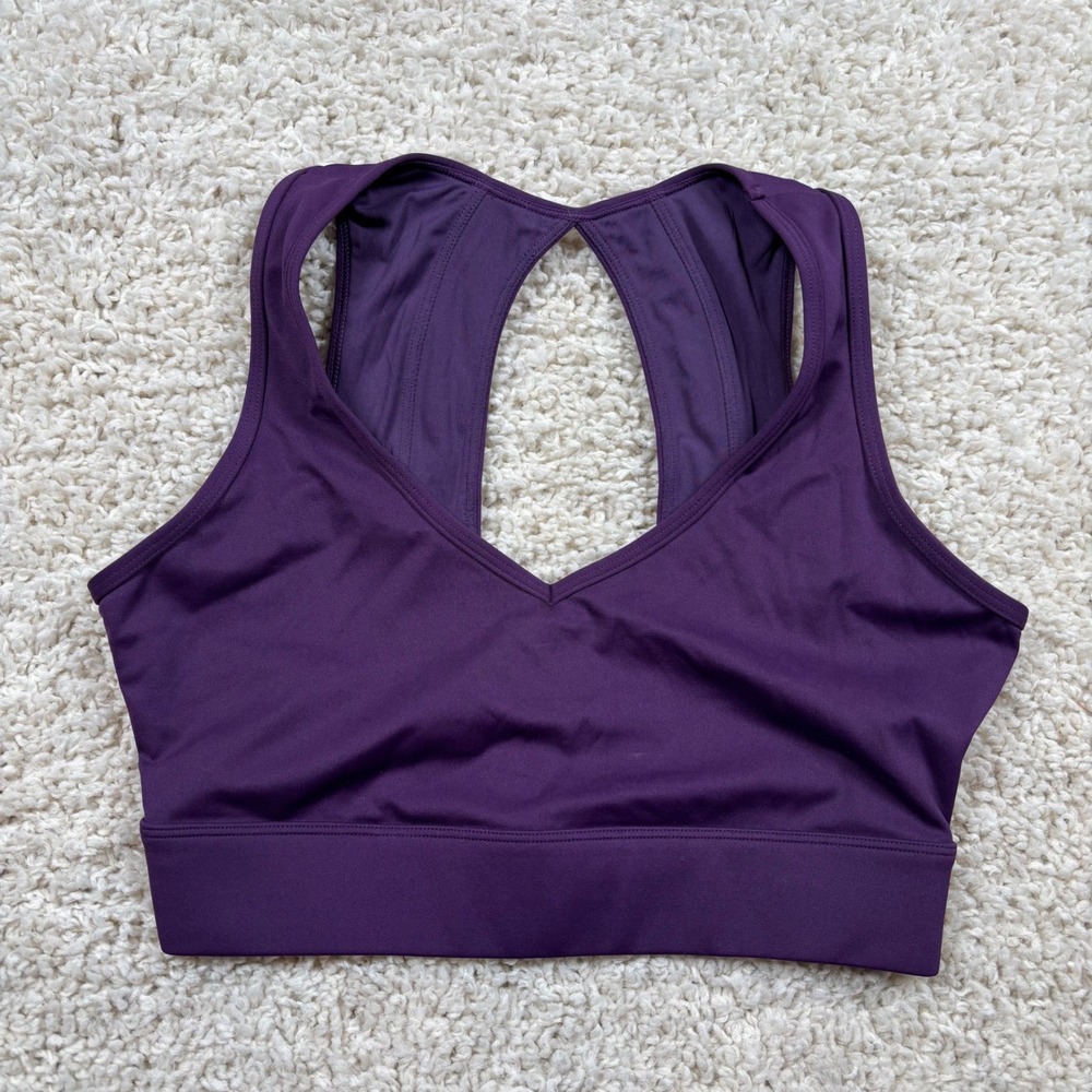 Buffbunny Collection Womens V-Neck Open Back Sports Bra Purple Medium‎